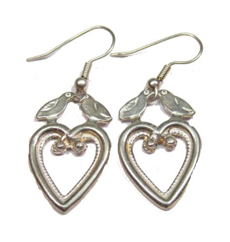 Sterling Silver Heart and Dove Earrings