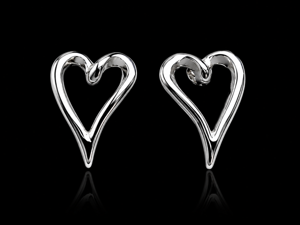 Sterling Silver Open Heart Stud Earrings