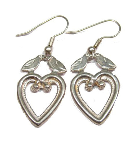 Sterling Silver Heart and Dove Earrings