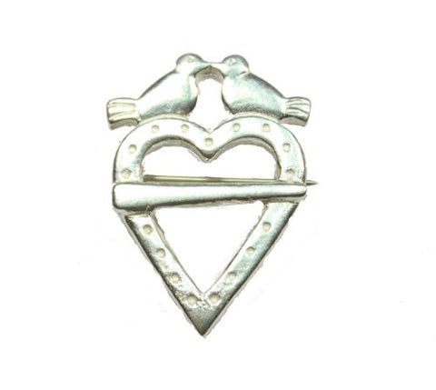 Sterling Silver Heart with Two Doves Brooch