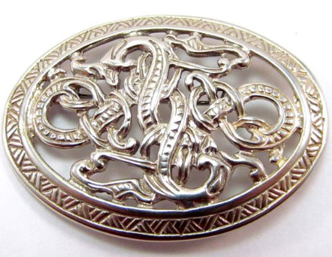 Sterling Silver Ornate Mythological Celtic Scandinavian Serpent Pin