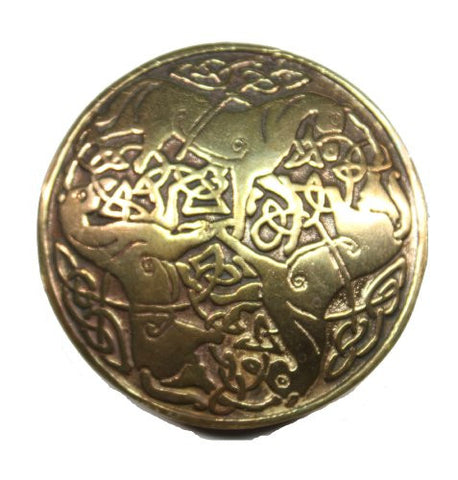 Bronze Three Horse Celtic Knot Brooch